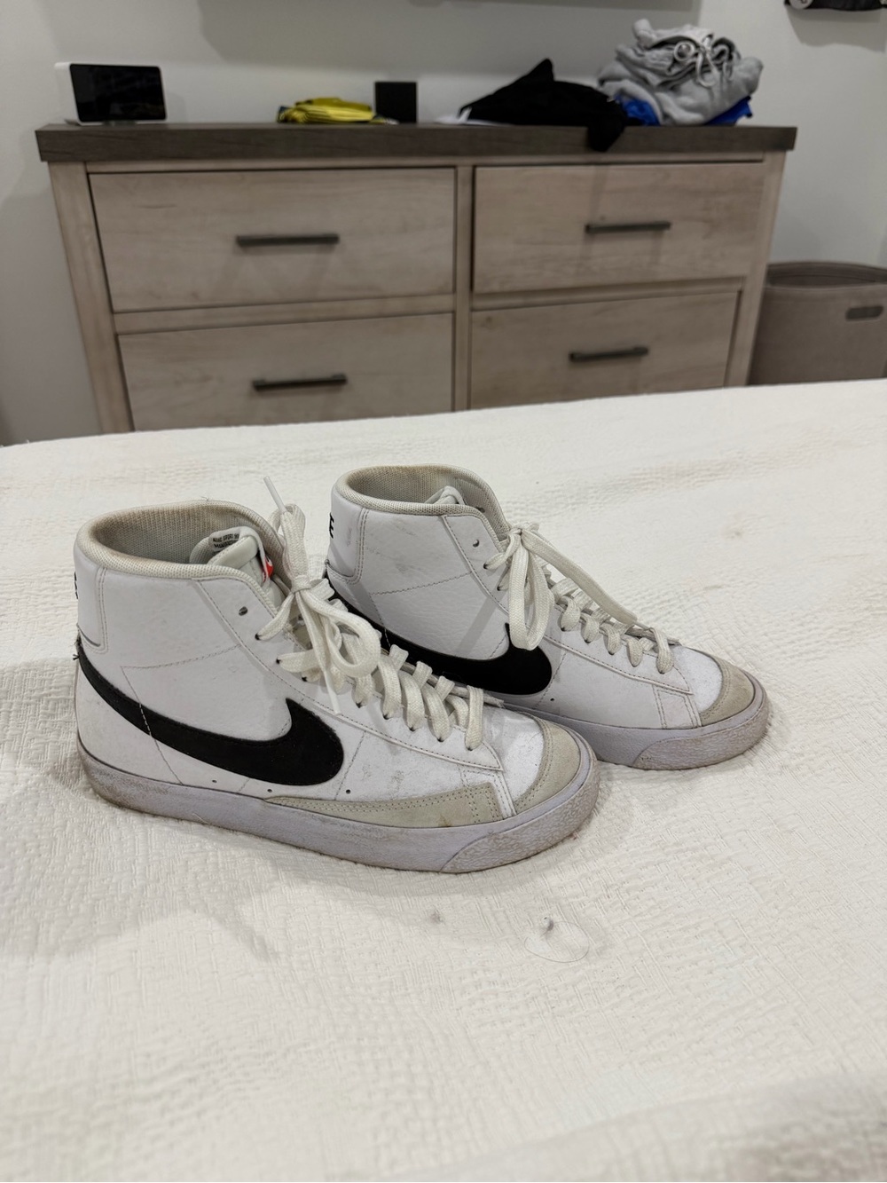 Nike Men's White High-Top Sneakers with Black Swoosh